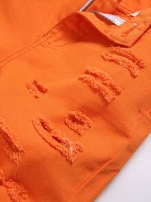 Shorts de mezclilla rasgados en unicolor para niño preadolescente - Naranja - Ver 5