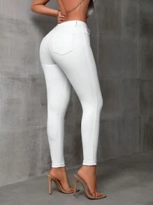 SHEIN SXY Women's White Skinny Jeans - White - View 3