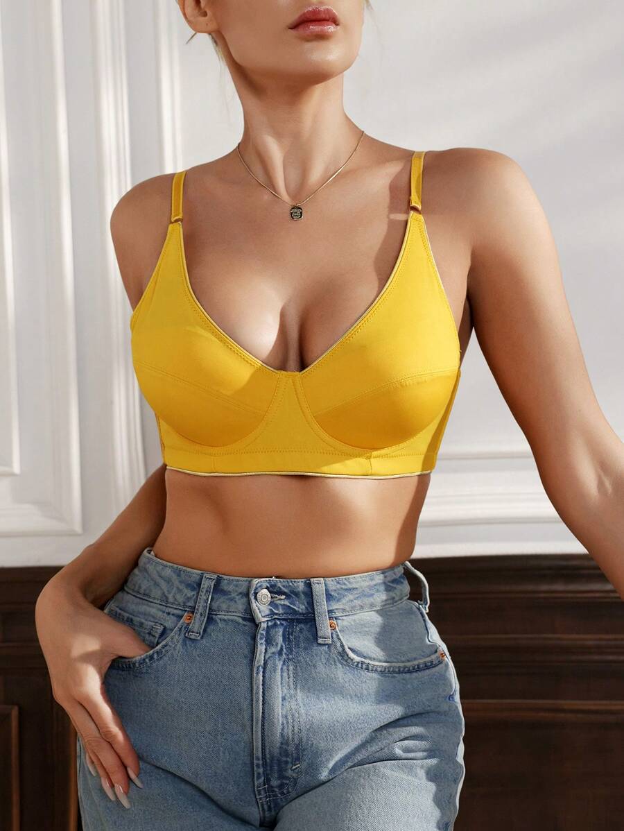 Back Closure Bra With Underwire - Mustard Yellow - View 1