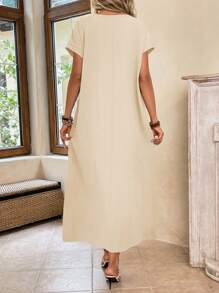 EMERY ROSE Solid Batwing Sleeve Tunic Summer Dress - Apricot - View 2