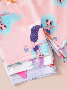 6pcs Baby Girls' Minimalist Ocean Creature Print Snug Fit Round Neck T-Shirt And Shorts Set, 3 Outfit Casual Homewear Combo - Multicolor - View 5