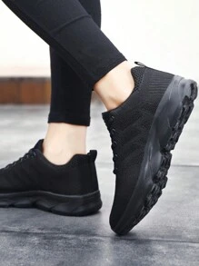女性春/秋時尚休閒跑步鞋，黑色軟、輕、透氣、防滑