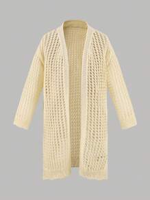 Young Girls' Hollow Out Knitted Front Open Long Sleeve Cardigan - Apricot - View 8