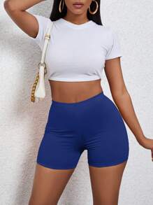 SHEIN Pantalones Cortos Deportivos, Informales Y De Ciclismo Elásticos De Color Liso