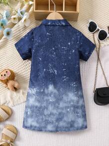 SHEIN Young Girl Lion & Letter Print Short Sleeve Shirt