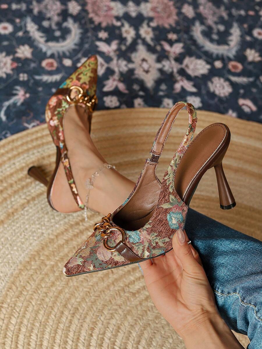 Quý cô Giày cao gót Pointed Toe Giày dép Với Đúng mốt Khóa , Retro In hoa Và Trở lại Dây đeo - Nhiều màu - Xem 1