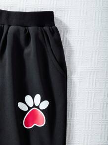 SHEIN Tween Girl Claw Print Joggers Set - Black - View 4