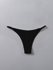 SHEIN Swim 女士夏季海灘純色比基尼下褲 - 黑色 - 查看 3