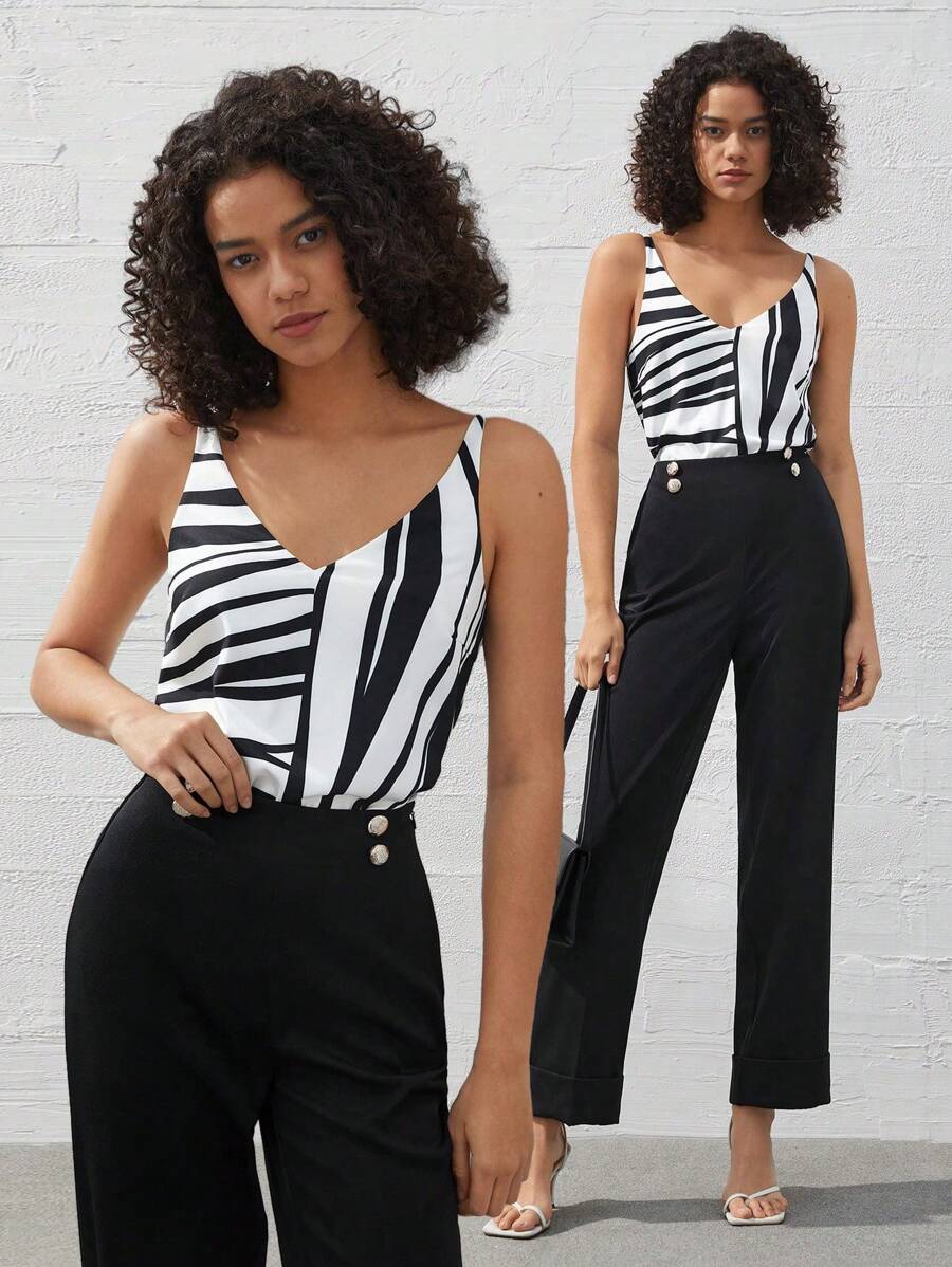 BizChic Women'S Striped Print Tank Top - Black - View 1