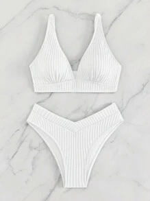 Swim Chiccia Summer Beach Women's Solid Textured Bikini Set - White - View 6