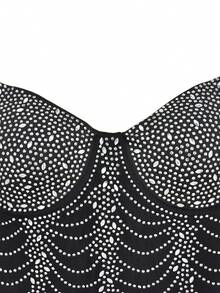 Solid Color Mesh Rhinestone Decor Strap Dress - Black - View 6