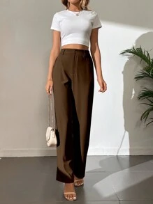 SHEIN Tall Pantalones rectos de unicolor casual para mujer