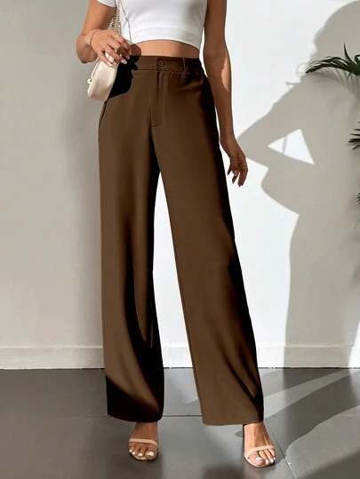 SHEIN Tall Women's Casual Solid Color Straight Leg Pants