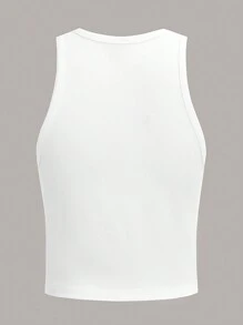 SHEIN EZwear Top ajustado de mujer de estilo casual con estampado de espiga negra y cuello redondo, contiene algodón, adecuado para el verano