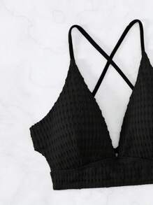 Swim SXY 纯色纹理露背比基尼上衣，适合游泳、度假、夏季海滩