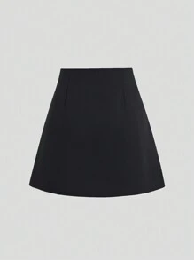 Sweetra 女士實色分裙,帶有蝴蝶結裝飾 - 黑色 - 查看 2