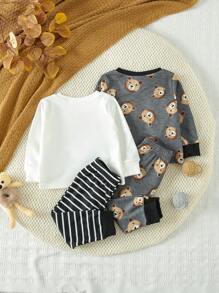 Baby Boy 2sets Bear Print Tee & Striped Print Sweatpants - Multicolor - View 2