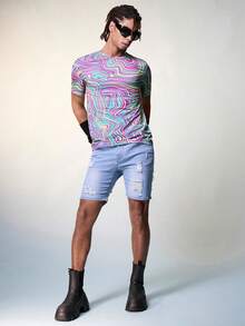 FeverCity 男士休閒大理石印花短袖t恤 - 彩色 - 查看 4