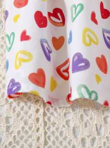 SHEIN Baby Girl Cute Cartoon Heart Pattern Peter Pan Collar Short-Sleeved Top And Long Pants Pajamas Set