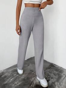 EURMUSE Solid Color Knitted Sweater Pants - Grey - View 2