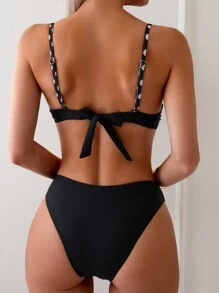 Swim Lushoire Set di due pezzi con stampa a pois, bikini twist, costume da bagno, outfit da spiaggia per vacanze estive
