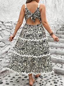 SHEIN Clasi Plus Size Women's Printed Fabric Layered Spaghetti Strap Dress - Multicolor - View 2
