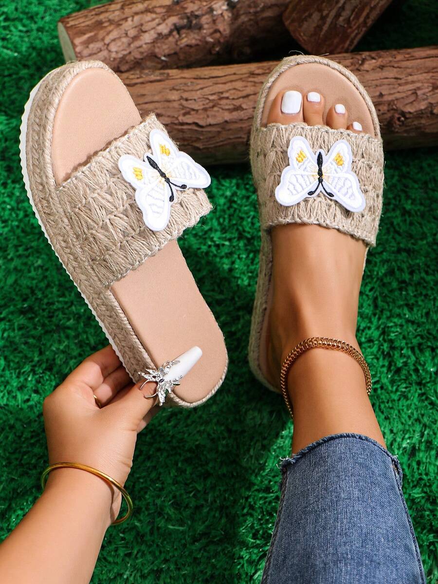 1雙舒適平底拖鞋，2024年新款女鞋 - 白色 - 查看 1