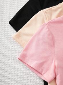 SHEIN 青少女3入組休閒、簡單、可愛的貓卡通圖案T恤，適合夏天 - 彩色 - 查看 5