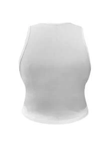 INAWLY 大尺碼女士肋紋修身短款背心 - 白色 - 查看 2