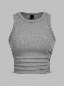 SHEIN EZwear Multicolor Knitted Women's Round Neck Tight-Fitting Tank Top - Multicolor - View 6