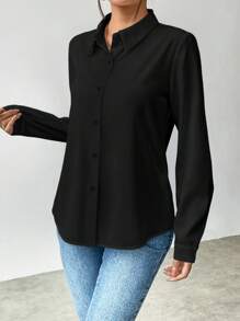 Elenzga Solid Color Button Front Long Sleeve Shirt,Long Sleeve Tops Fall Cloth For Women