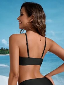 SHEIN Swim Top de bañador con tirantes de espagueti cruzados de unicolor para mujer, top de bikini con tirantes ajustables para el verano y la playa