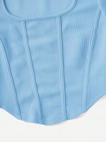 SHEIN EZwear 方領前接縫T恤 - 淺藍色 - 查看 4