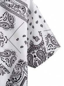 ROMWE MEN Street Life 男士佩斯利印花衬衫（不含 T 恤，学校） - 黑與白 - 查看 3