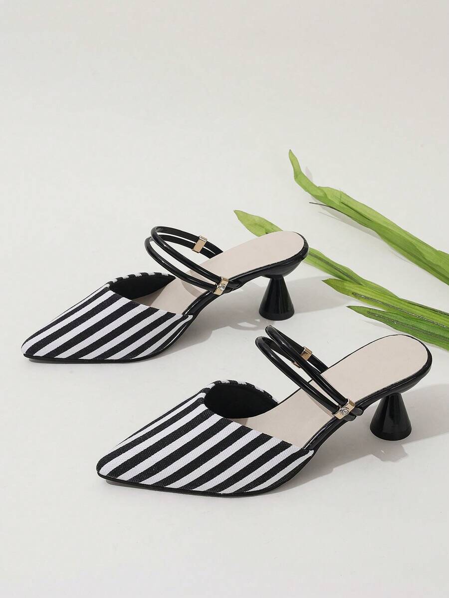 Giày cao gót hở mũi, mũi nhọn, đế xuồng, kiểu dáng mới cho nữ xuân thu, dự tiệc - Đen và trắng - Xem 1