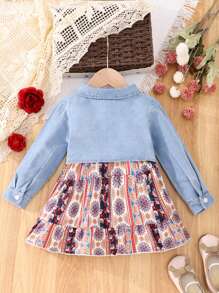 Baby Girl Flap Detail Jacket & Floral Print Slip Dress - Multicolor - View 2