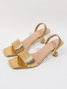 Giày sandal cao gót nữ, kiểu dáng tối giản, gợi cảm với quai mảnh, gót vuông, gót nhọn nhẹ, thích hợp cho trang phục xuân hè. - Vàng - Xem 5