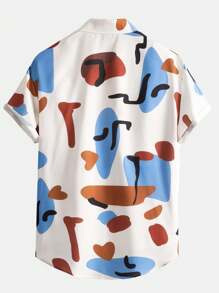 ROMWE MEN Street Life Men Allover Print Shirt, School - Multicolor - View 2