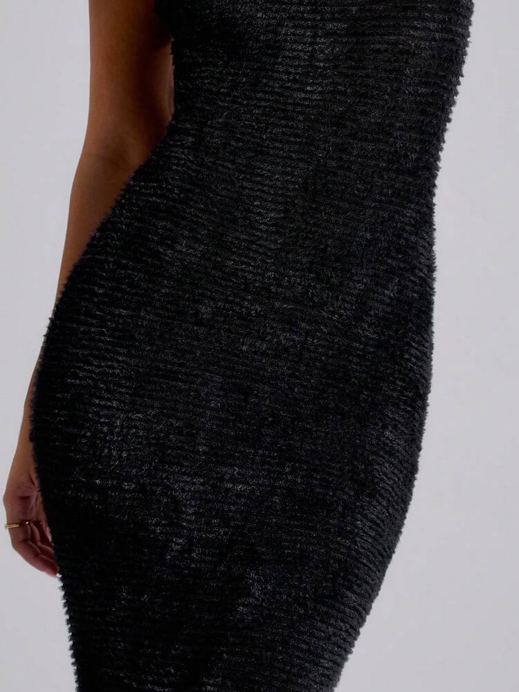 Fluffy Rib Tube Long Dress Sexy Occasion Textured Evening