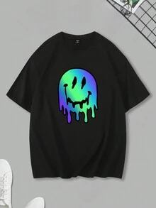 Manfinity EMRG 男士漸變表情印花圓領t恤 - 黑色 - 查看 4