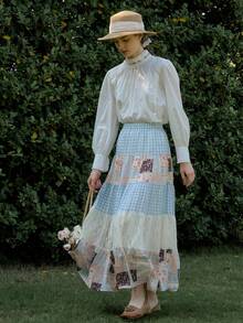 Simple Retro 女士刺繡花朵高領長袖襯衫 - 白色 - 查看 7