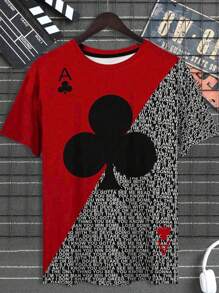 Manfinity LEGND Men Casual Letter & Playing Card Graphic Print Colorblock Short Sleeve Tee, For Going Out