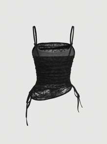 SHEIN MOD Débardeur À Cordon De Serrage Et À Plis Pour Femmes - Noir - Voir 2