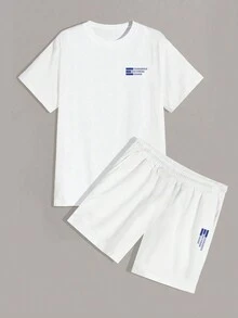 Manfinity Hypemode 男士白色針織短袖t恤和短褲套裝 - 白色 - 查看 3