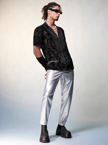 FeverCity Men's Knitted Leisure Contrast Mesh Short Sleeve Shirt