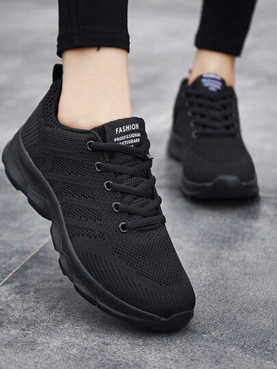 Women's Spring/Autumn Fashionable Casual Running Shoes, Soft, Lightweight, Breathable And Slip-Resistant In Black