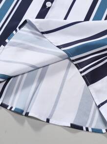 Manfinity Homme 男士加大尺碼條紋印花襯衫和短褲套裝 - 白色 - 查看 3