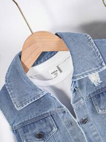 SHEIN Young Boys' T-Shirt, Sleeveless Jacket, Denim Coat And Long Pants 3pcs/Set - Baby Blue - View 6