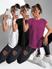 SHEIN Sport Gameset FeatherFit™ Taille schlanker machender langärmliger Oberteil mit gebogener Form, Low Impact Yoga, Tägliches Sommer Fitness-Workout Tank Top