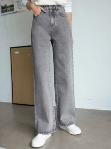 DAZY High Waisted Wide Leg Jeans - Grey - View 6